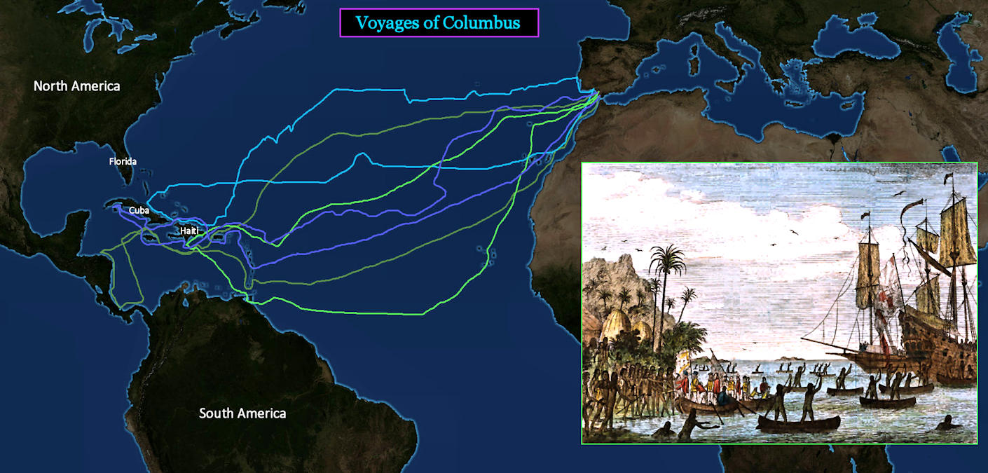 Columbus' four voyages, map